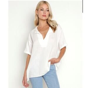 9Seed Resort Thalia Gauzy Cotton Collared V Neck Blouse Small